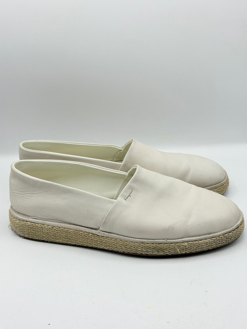 SALVATORE FERRAGAMO Leather Slip On Espadrille Sneakers White Sz 11 $535